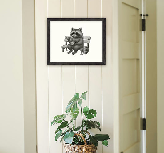 Raccoon's Poutine Night Framed Wall Art